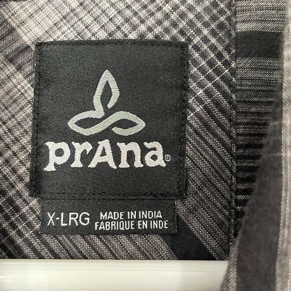 PrAna Shirt‎ Mens XL Gray Plaid Organic Cotton Blend Front Pocket Performance - Picture 4 of 11